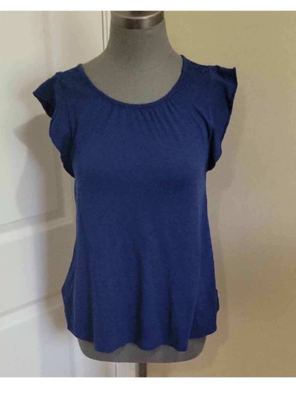 Gap Royal Blue Cap Ruffle Sleeve Stretch Pleated Lace Top XS